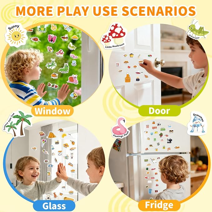 3 Sets Reusable Sticker Book for Toddlers 3-6, Jelly Sticker Books for Toddler, Travel Sticker Activity Toys for Kids 3 4 5 6 Years Old Girls & Boys(Weather + Insect + Beach)