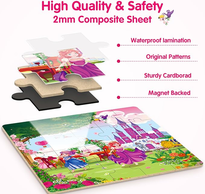 SYNARRY Unicorn Mermaid Princess Magnetic Puzzles for Kids 3-5, Travel Toys | 20-Piece Magnetic Travel Puzzle for Kids Ages 4-6, Car Airplane Road Trip Activities, Quiet Time Toys, Girls Birthday Gifts
