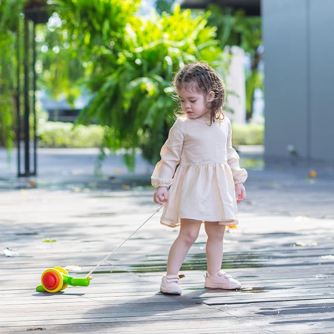 PlanToys® Snail Pull Toy for Toddlers Eco-Friendly Wooden Walking Kids Set | rolling shell, toddler pull toys, animal design, girls, boys, montessori fine motor coordination learning gift for kids