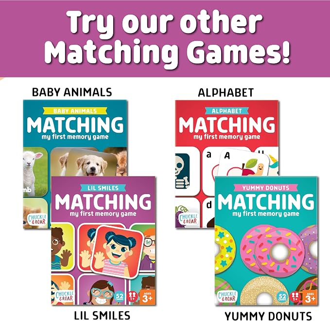 Chuckle & Roar Lil Smiles Matching Memory Game – Preschool Concentration Board Game with Friendly Faces, 3 Themed Decks (at Home, Outside, On-The-Go), 180 Cards, 2–6 Players, Ages 6+