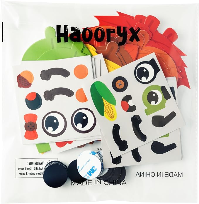 Haooryx Fall DIY Magnet Craft - 30 Set Autumn Maple Leaves DIY Fall Leaf Magnet Stickers Art Craft Kit Supplies for Kids School Activities Supplies Home Refrigerator Class Blackboard Whiteboard Decor