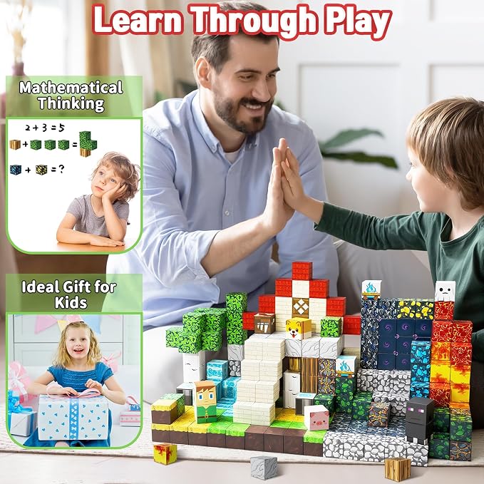 Intoypad 300PCS Magnetic Blocks, Magnetic Building Tiles STEM Toys for Kids | Creative 0.8in Magnetic Building Block Set with 300 Pieces, Magnet Cube Game STEM Learning Toy for Boys and Girls Ages 3+