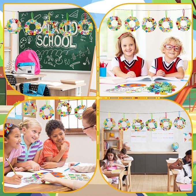 Hollowfly 48 Sets Back to School Craft Kits DIY Wreath for First Day | 8 Wreath Designs, Lightweight Foam Ornaments, Make Your Own School Craft, First Day Activities Back to School Party Favors
