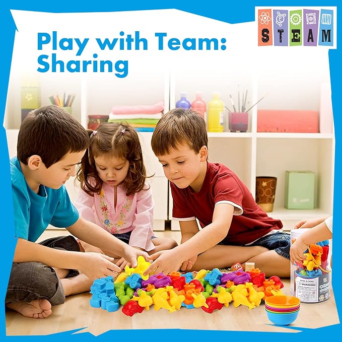 UNIQUE KIDS Counting Educational Learning Toy Set with Sorting Cups – Fun Color Classification and Math Training Game for Toddlers and Preschoolers Ages 3 and Up
