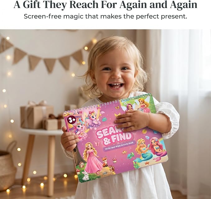 Fun Search and Find Books for Kids 3-5 - Cute Road Trip Game for Girls 4-8 | Magical Princess, Unicorn and Mermaid Scenes W Markers - Essential Travel Activity for Hours of Fun on Car Rides and Planes