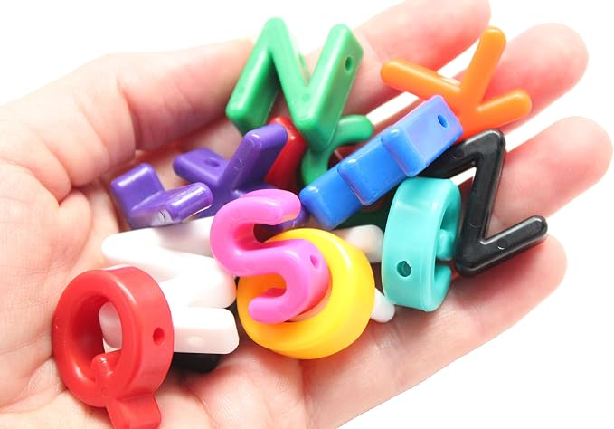 Uppercase Alphabet Lacing Beads Busy Bag - Perfect Fine Motor Learning Activity for Toddlers and Preschoolers. Sort By Shape and Color, Large Beads
