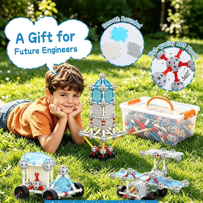 160PCS STEM Building Toys 360° Connectors for Kids 3-12 | Engineering Building Kit, Creative Play Set, Educational Gift, Eerector Set,Construction Toys for Kids, Interlocking Blocks