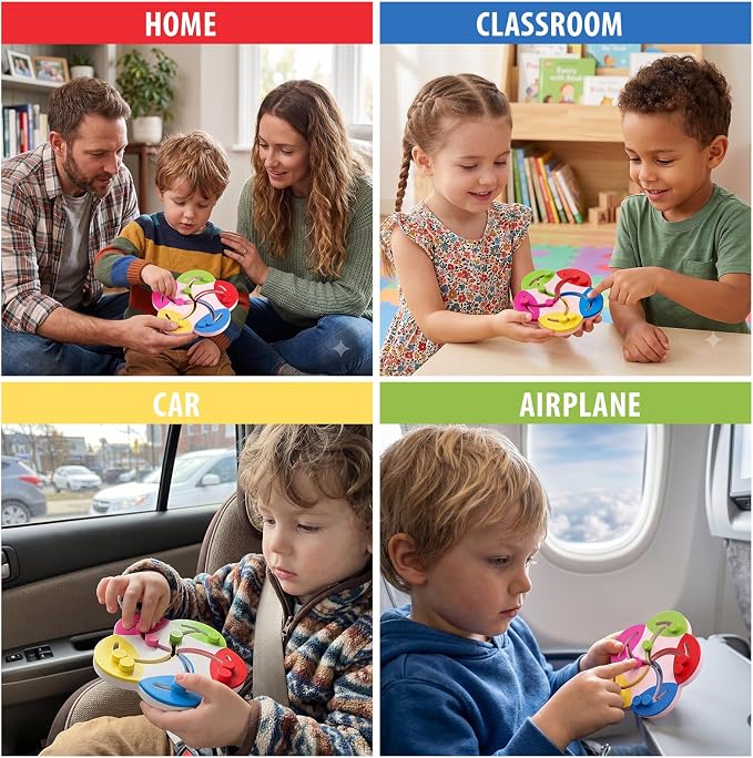Wooden Montessori Toys for 2 3 4 5 Year Old | Color Sorting Bead Maze Board, Fine Motor Skills Preschool Learning Activities, Travel Game for Toddlers