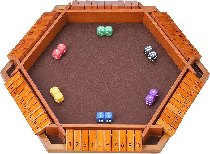 Shut The Box Dice Game – Vintage Wooden Board for 1-6 Players | Classic Strategy & Tabletop Game For Adults & Kids. Fun For Family, Classroom, Home, Party, Or Pub. Vintage Wooden Board Game