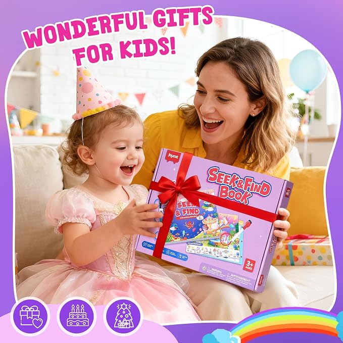 JoyCat Seek & Find Game Book, Educational Toys for Girls Ages 3-6 | Preschool Learning Activities for Toddlers & Kids, Christmas Road Trip Travel Toys for Car & Airplane, Gifts for 3-6 Olds