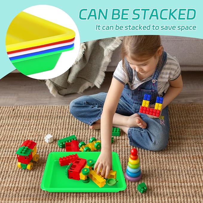 Weoxpr 5 Pack Multicolor Plastic Art Trays - Activity Tray Crafts Organizer Tray Serving Tray for School Home Art and Crafts, DIY Projects, Painting, Beads, Organizing Supply