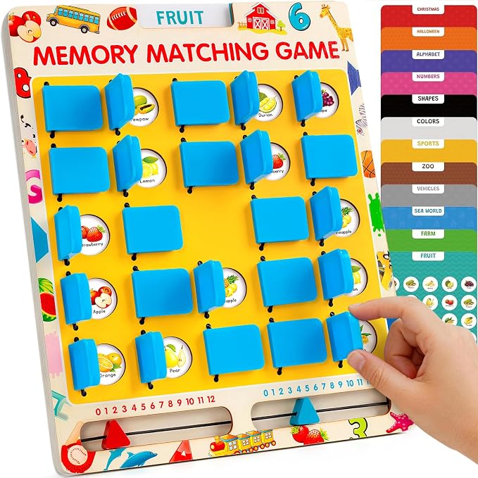 Matching Memory Game for Kids, Travel Toys Games Activities for 3 4 5 6 7 8 | Board Game for Plane Activity, Road Trip Essentials for Airplane Car Camping, Christmas Birthday Gifts for Boys Girls 3-5 4-8