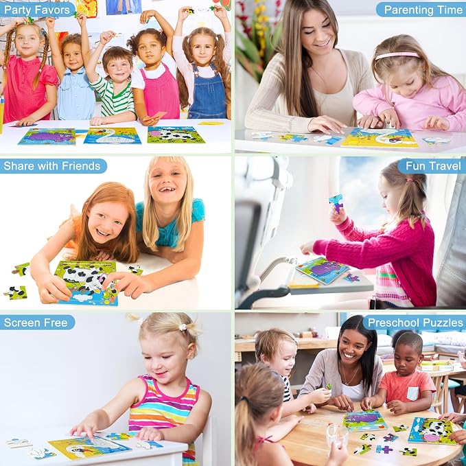 Sealive Puzzles for Kids Ages 3-5, Wooden Animal Puzzle Set, 3 Pack 9-Piece | Jigsaw Puzzles for Preschool Learning, Screen-Free Play, Fine Motor Skills Practice, Educational Gift for Boys and Girls