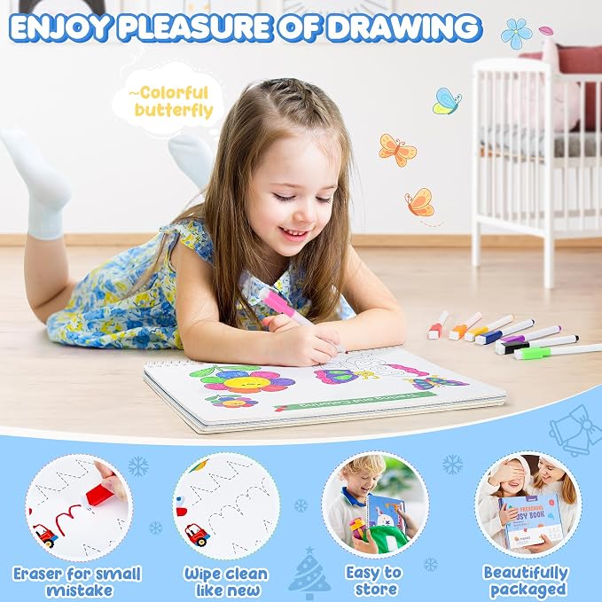 Busy Book for Toddlers 3-5, 36 Montessori Preschool Learning Activities | 36 Activities with Matching, Tracing and Coloring, Plus 8 Markers and 184 Stickers for Travel, Homeschool and Quiet Time