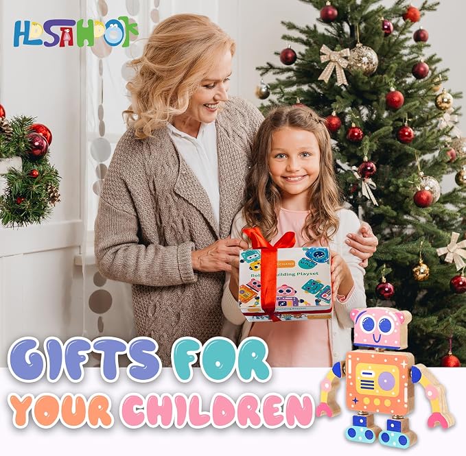 Wooden Snap Together Building Toys, Robot Building Toys for Kids Ages 3-5 | 28-Piece Building Set • Open-Ended Play • Fine Motor Skills • Creative Construction