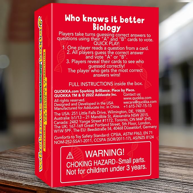 Quokka Card Games for Kids 8-12 - Board Family Games for Kids and Adults | Biology Trivia Cards for Family Game Night - Who Knows Biology Better 500+ Questions - Fun Card Game for Families and Teen