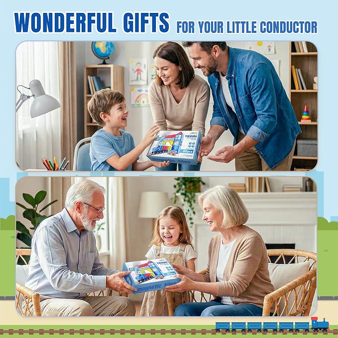 SKTMYY Magnetic Tiles Train Toys, Train Station for Kids Age 4-8 | Magnet Tiles Cars, Preschool Classroom Educations, STEM Learning Montessori Toys, Birthday Gifts for Boys Girls