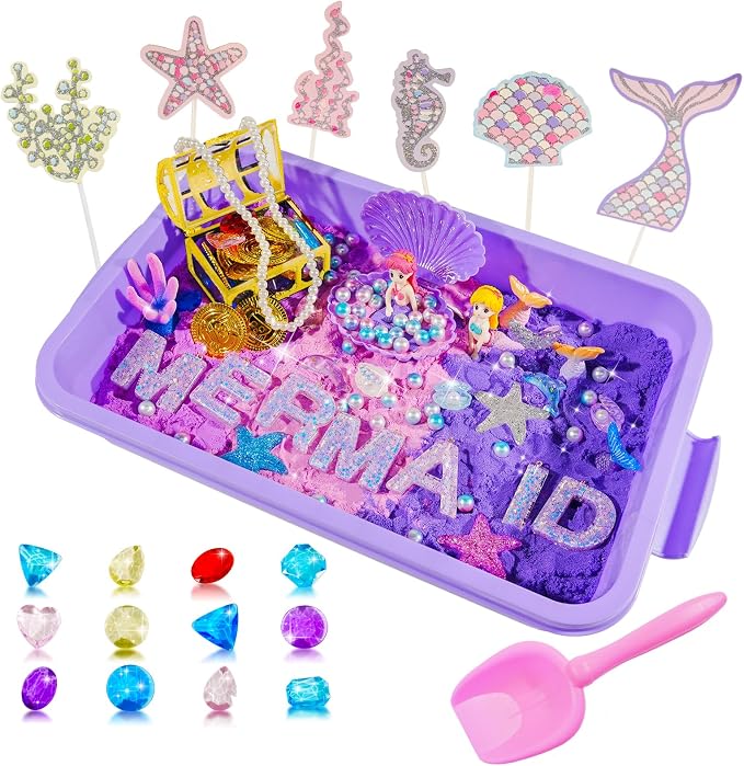 Bbiamsleep Mermaid Sensory Bin, 119 Pcs Mermaid Sensory Kit for Birthday | Mermaid Sensory Bin Items, Mermaid Sensory Filler with Sandboxes Accessories