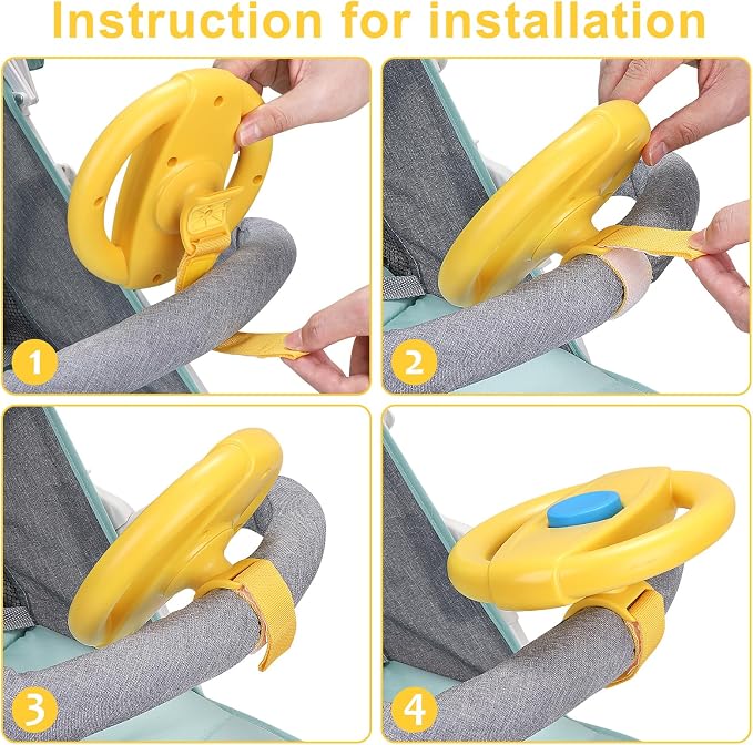 Accmor Stroller Steering Wheel Toy, Steering Wheel for Shopping Carts | Simulated Steering Wheel Universal Detachable Pretend Driving Funny Stroller Toy Attachment