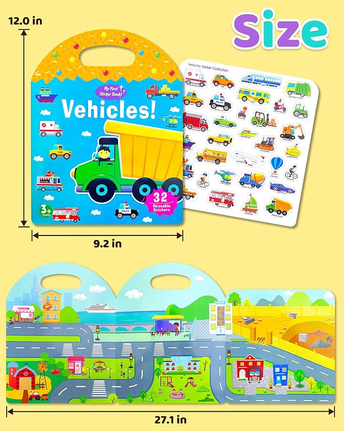 Benresive Reusable Sticker Book for Toddlers, Travel Stickers for Kids | Toddler Travel Activities Toys, Birthday Gifts for Boys & Girls, Airplane Travel & Road Trip Essentials Kids