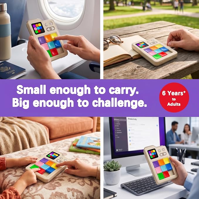MinoLogic Super Slide Puzzle Game, 1000+ Challenges & 3 Modes Electronic Sliding Tile Puzzle & Klotski Puzzle, Brain Teaser Sliding Block Puzzle for Kids & Adults, Travel Family Logic Games