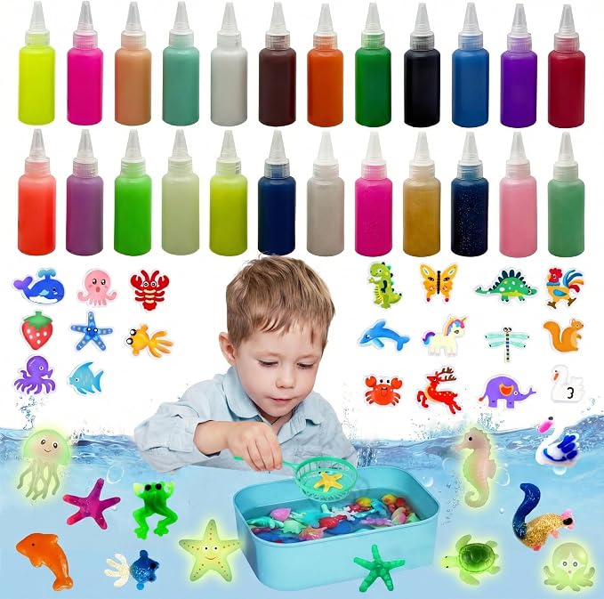 Magic Water Elf Toy Kit,20 Molds Safe & Non-Toxic Squishy Making Kit Focus & Concentration,Fun No-Mess STEM Activity-DIY Glow Magic Elves Craft for Boys Girls (12solid+6glow+4Sparkling+2Pearlescent)