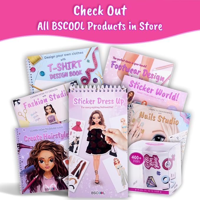 BSCOOL Nail Art Book for Kids with Stickers and Design Guides. Sticker Book | Activity sketchbook sparks creativity in little designers ages 5 and up — a suitable gift for girls who love fashion.