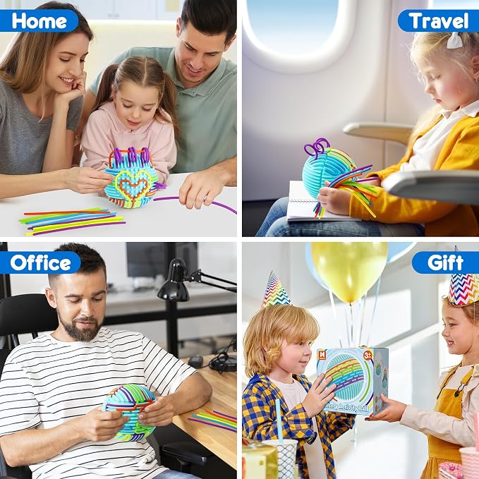 Sensory Fidget Toys for Kids, Sensory Activity Ball with 20 Strings, Sensory Toys for Autism ADHD Calming Focus Stress Relief, Travel Game Car Road Trip Airplane Activity Toys with Storage Bag