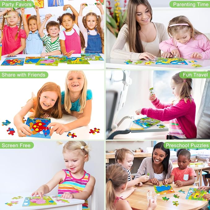 Sealive Wooden Puzzles for Kids Ages 3-5, 6 Pack 9 Piece Animal Puzzle Set | for Toddlers & Preschool Learning, Autism Friendly Travel Activity with Fine Motor Skills, Problem Solving, Independent Play