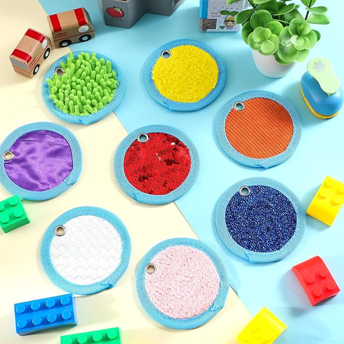 Boao 8 Set Mini Sensory Mats for Autism Kids Sensory Floor Tiles, Round | 4 Inch, Assorted Textured Play Mats, Educational Tactile Toys for Adhd Children Activity Occupational Therapy