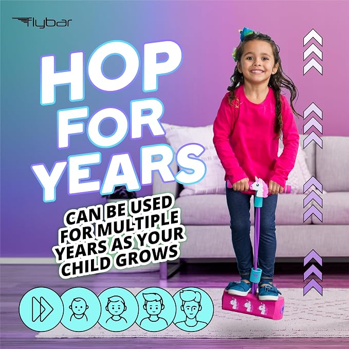 Flybar My First Foam Pogo Jumper for Kids Fun and Safe Pogo Stick for Toddlers, Durable Foam and Bungee Jumper for Ages 3 and up, Supports up to 250lbs (Unicorn)