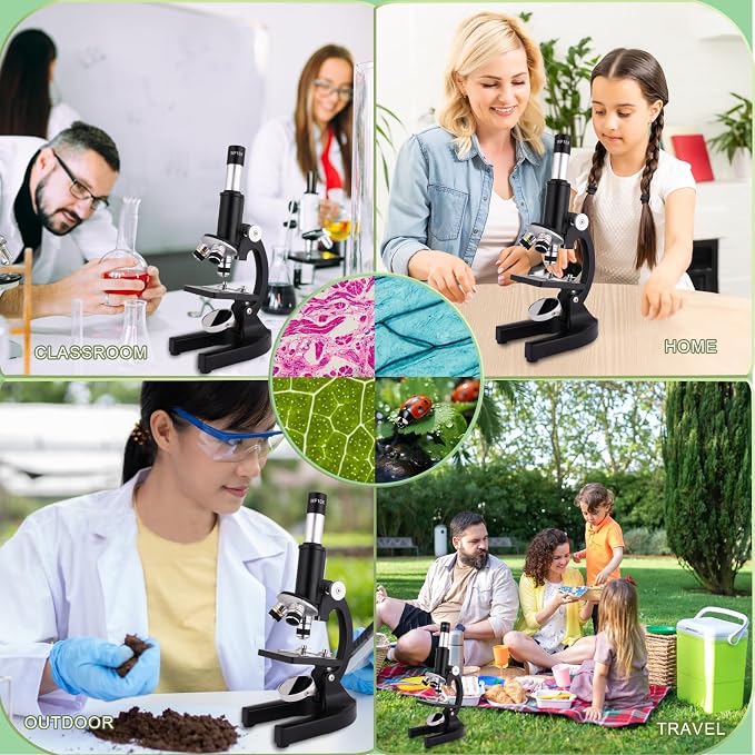Microscope 40X-2500X Magnification with 4.3-inch Display, Wide-Angle 10X and 25X eyepieces, and Built-in 5-megapixel Camera for School Labs, Animal Husbandry (Black)