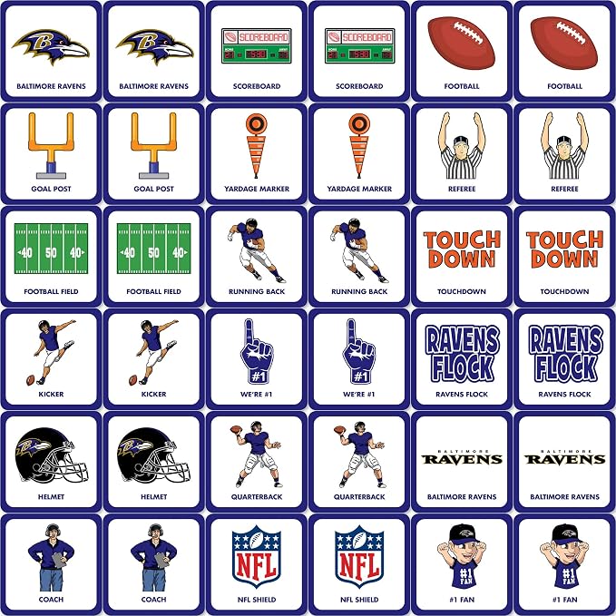 MasterPieces Sports Games - Baltimore Ravens NFL Matching Game - Game for Kids and Family - Laugh and Learn