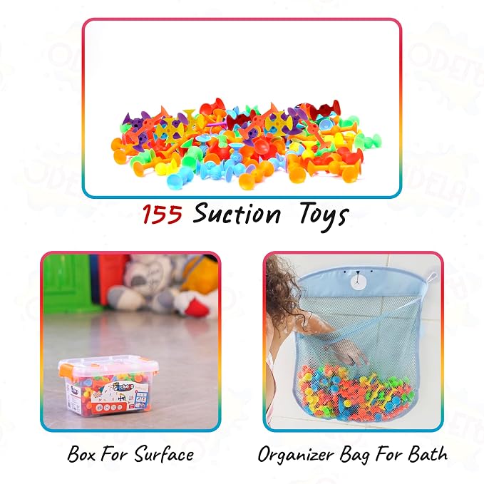 ODELA Suction Sensory Toys 155Pcs - STEM Building Bath Toys for Kids 3+