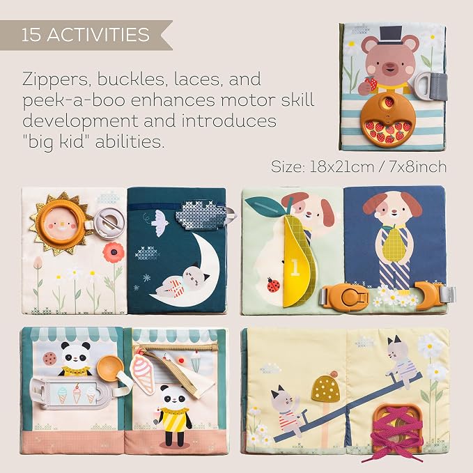 Taf Toys Busy Book for Toddlers 1-3 - Montessori Activity with 15 Interactive Activities - Opposites Theme - Baby Quiet Pages for 1 Year Old - Birthday Gift for Boys and Girls