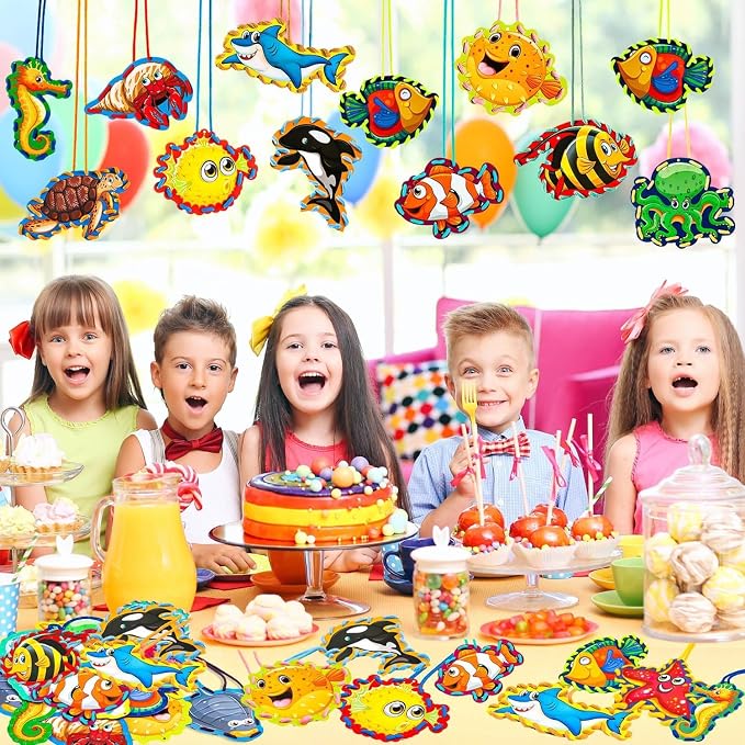 12 Pcs Lacing Cards for Kids, Sea Animals Sewing Cards with 12 Colorful Laces, Thicken Double Sided Lacing Playing Games for Children Developing Imagination Education Supplies