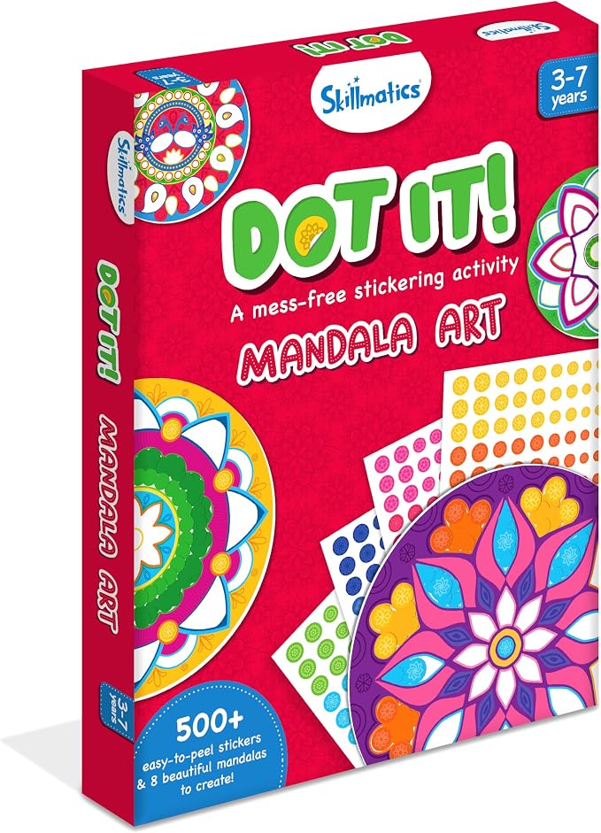 Skillmatics Dot It Sticker for Kids – Mandala Art Activity | Mess-Free Fun, 500+ Stickers, Craft Kits, DIY Scrapbooking Activity, Travel Toys, Gifts for Boys & Girls Ages 3, 4, 5, 6, 7
