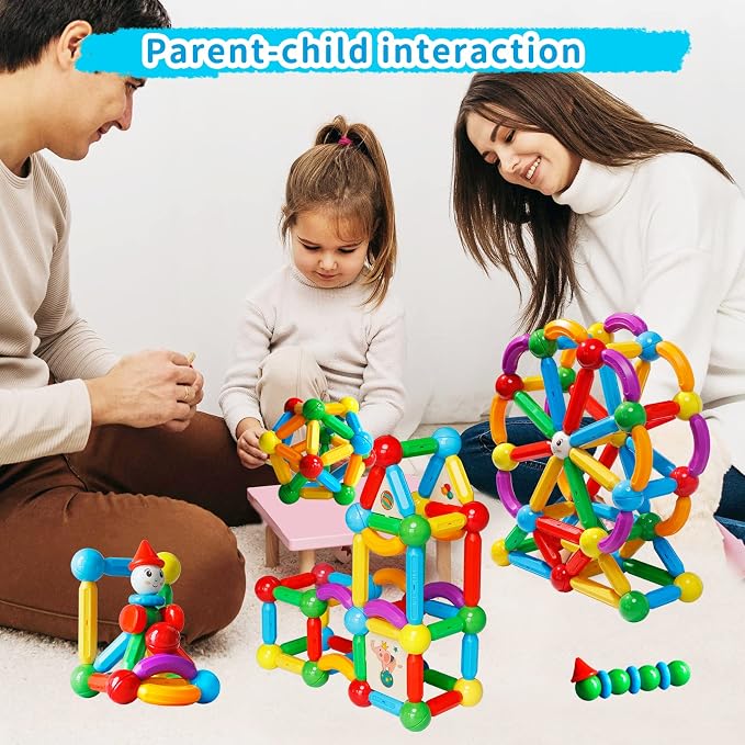 TOKBLOK Magnetic Blocks for 3+ Years Old Girls Boys Magnetic Building Sticks Preschool Educational Learning STEM Toys Montessori Magnet Toys Kids Gift - 76Pcs Starter Set