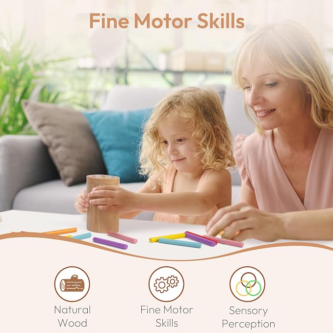 Montessori Sorting Sticks Toy, Wooden Sensory Toy for Toddlers Ages 1-3 | 7 Color Matching Game, Fine Motor Skills, Color Cognition Activity, 18 Month Old Toys, Birthday Gift for Boys and Girls