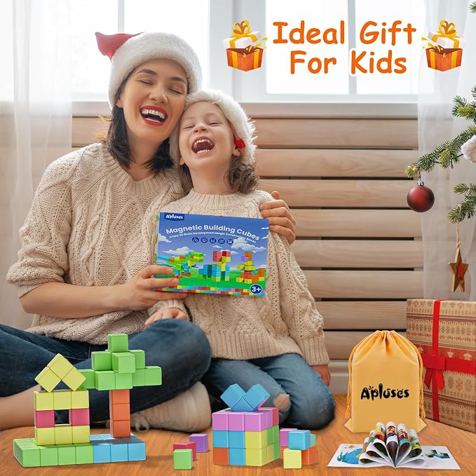 Apluses Magnetic Blocks, Magnet Building Cubes for Kids Ages 3-5, STEM Educational Sensory Autism Montessori Preschool Toys, Gifts for Kids Ages 4-8 Year Old Boys and Girls