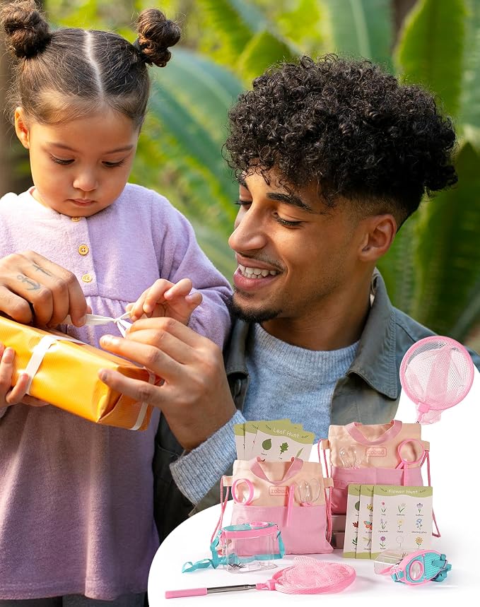 ROBUD Pink Dual Bug Catcher for Kids, Bug Catching Kit with Bag Kit, Pink Outdoor Exploration Set for Camping, Montessroi Toy for Kids Coming Closer to Nature, WRP60