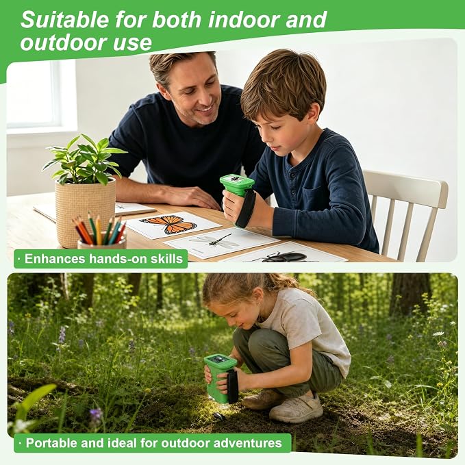 Kids Microscope,1000X HD Digital Handheld Mini Microscope 2.4" IPS Screen | Microscope for Kids, Mini Pocket Microscope for Children Birthday Gift, Science Education Fun for Boys Girls Ages 4-12 Green