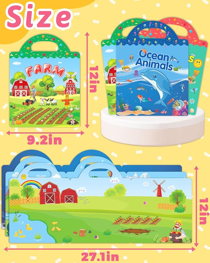 Benresive Reusable Sticker Book for Toddlers, Stickers for Kids, Travel Toy | Toddler Toys, Boys Girls Birthday Gifts, Airplane & Road Trip Essentials Kids, No Mess Waterproof Toddler Crafts Activities
