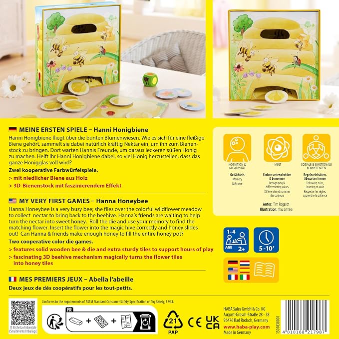 HABA My Very First Games Hanna Honeybee - 2 Cooperative Color Die Games Ages 2+ (German Box)