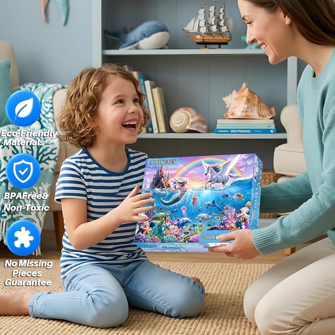 Puzzles for Kids Ages 6-8 8-10 - 200 Piece Puzzles Mermaid Unicorn Puzzle | 200 Piece for Learning Educational Puzzles .Puzzles for 6 7 8 9 10 11 12 years old boys and girls.Learning Puzzle Toy
