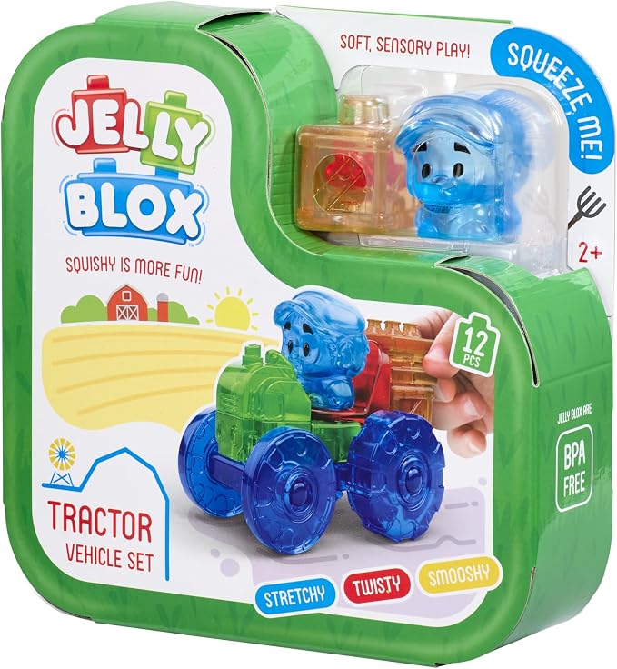 Jelly Blox Tractor Set Includes 12 Pieces Toddler/Preschool Building Blocks | Kids Can Squeeze, Stretch, Squish | MESH ACCREDITED | Safety Tested & Ouch-Free | Sensory Play Toy for Ages 2+