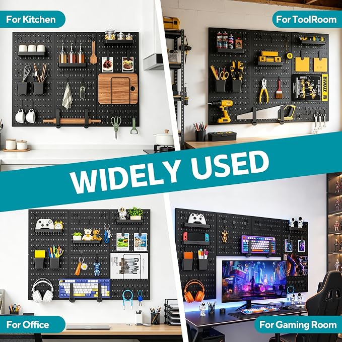 Black Peg Board, 24"x36" Pegboard Wall Organizer, Includes 6PCS Black Peg Boards and Accessories, Plastic Peg Board Panels for Craft Room, Office, Kitchen, Gaming Room