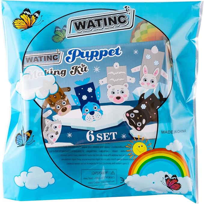 WATINC Hand Puppet Making Kit, Felt Sock Puppet Toys for Kids (Polar A) | 6 Styles, Make Your Own Storytelling & Role Play Crafts, Creative Group Activity, Party Favors & Gifts for Kids Ages 4-8