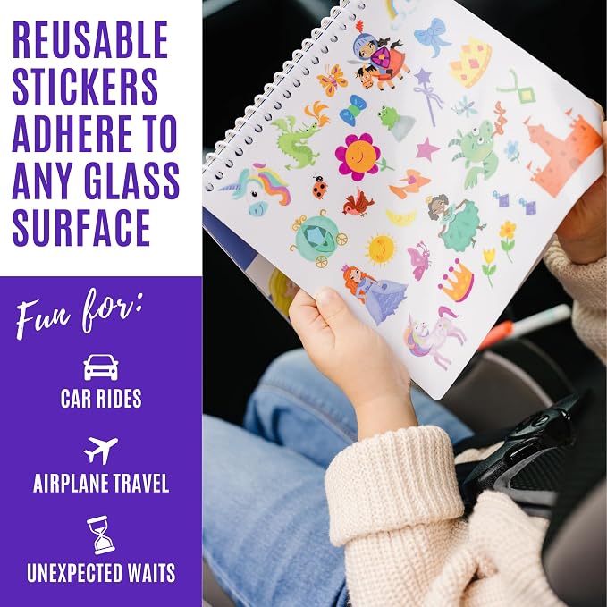 Totebook Dry Erase Activity Book for Kids - 18 Erasable Learning Games with Reusable Stickers, Travel Activities for Ages 4-6, Fits Case (Princess Theme)