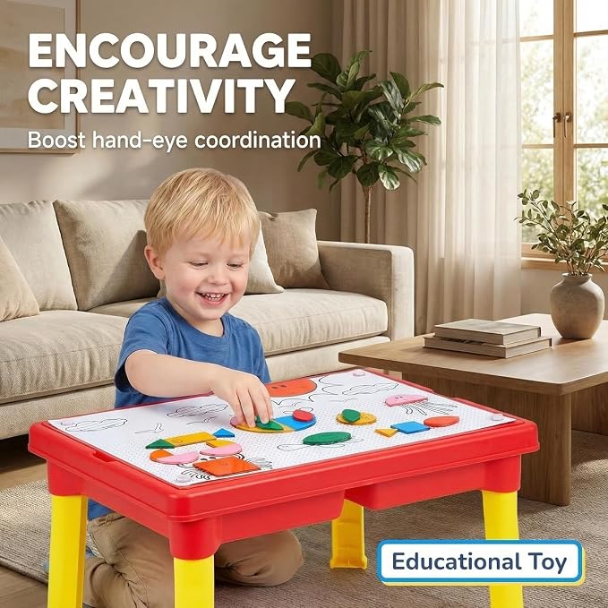 Carolart Sand Table, Indoor Outdoor Sensory Table Gift for Kids 3+ | Water Table for boys and girls, Standing sensory bin with sensory sand and tangram puzzle board